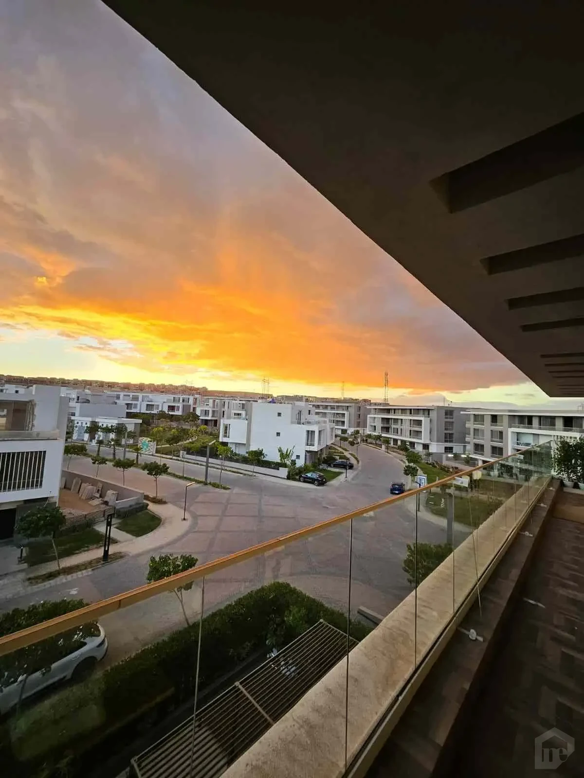 Wide View of the Terrace and Residential Street with Stunning Sky Colors