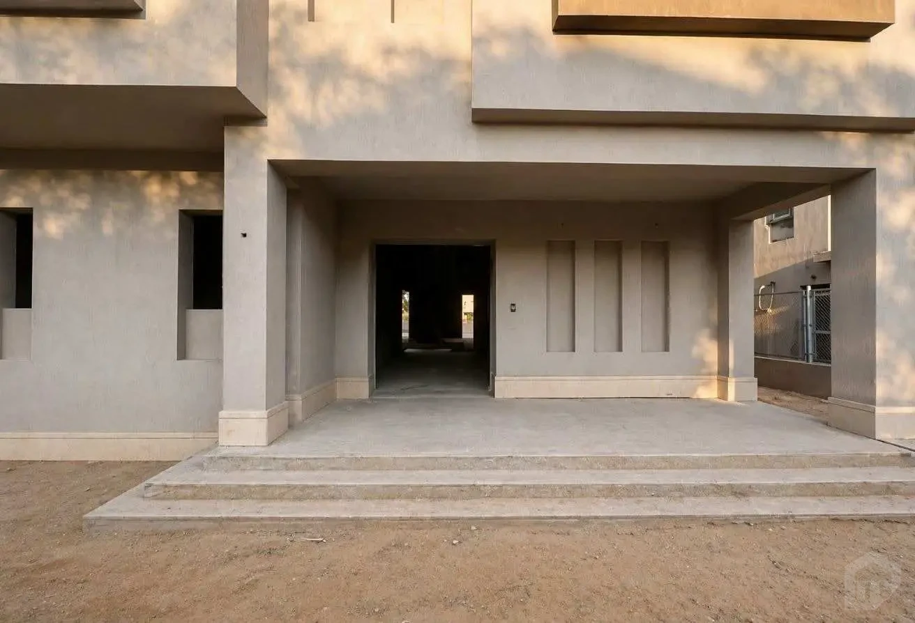 Close-Up Shot of the Villa Rear Entrance with Grey Finish