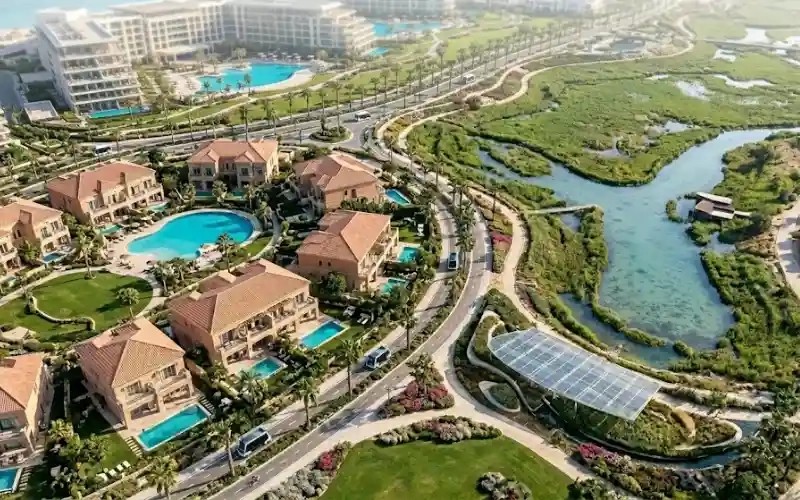 فيلات فاخرة ومساحات خضراء في مدينة علم الروم، تصميم مستدام لشركة الديار القطرية بالساحل الشمالي.