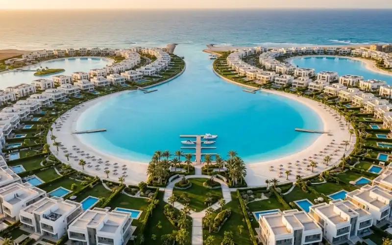 Luxury compound on Egypt's North Coast with lagoon, private beach, and modern villas