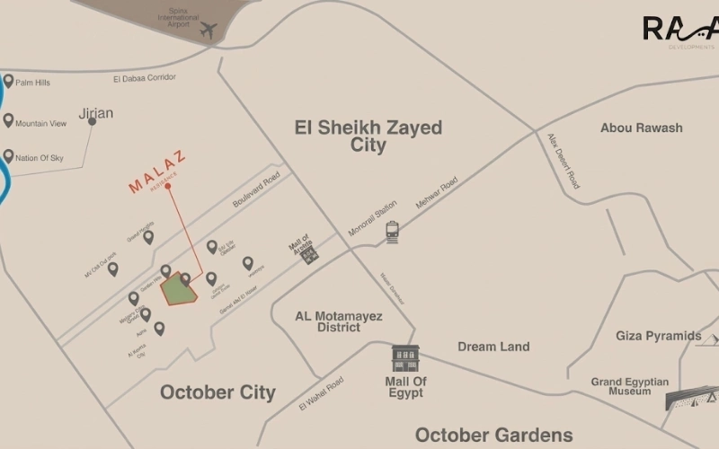 Location of Malaz Residence Compound 6th of October North Expansions