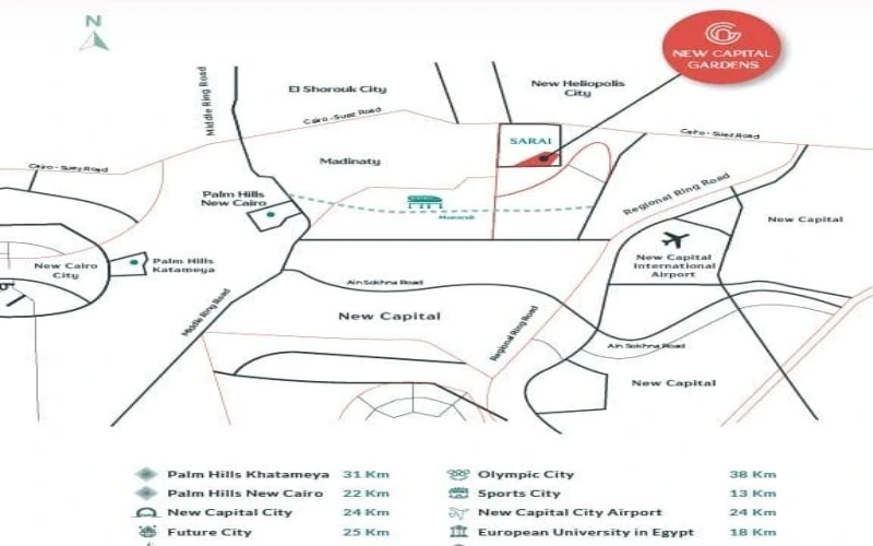 موقع كمبوند كابيتال جاردنز مدينة المستقبل